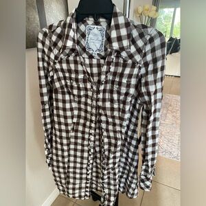Guess Brown and White Plaid Shirt